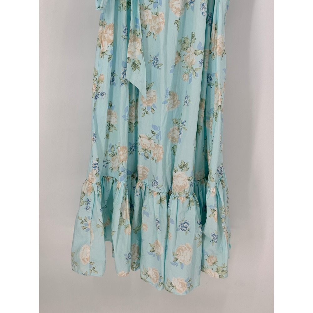 LoveShackFancy x Target Dress Womens 8 Blue NEW Floral Puff Sleeve Midi Belted - Picture 3 of 13